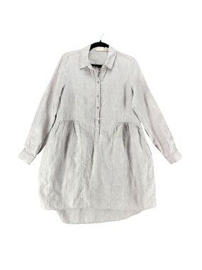 Beacon Cove Dress Womens Small Light Gray 100% Linen Shirt Dress *Read*